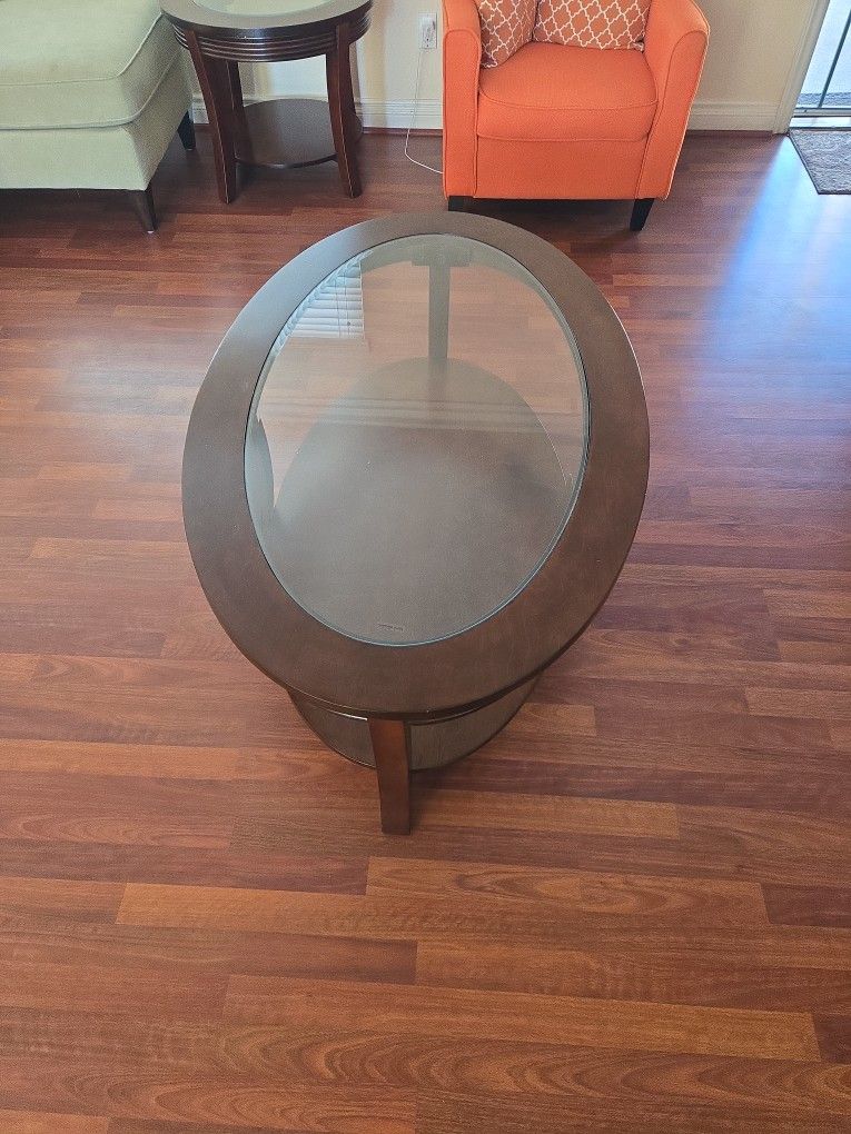 Glass Oval Coffee Table & Smaller Glass Table