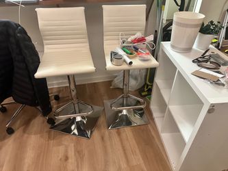 Set of white cream 2 Adjustable Bar Stools w/ ergonomic back support