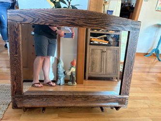 Oak hand made mirror shelf coat rack