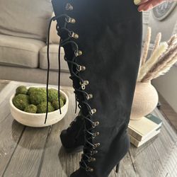 Lace-Up Peep Toe Boots – Size 6.5