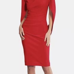 NWT- Betsy & Adam Red Cape Sleeve Crepe Sheath Size 12- Macys