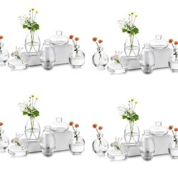 (79). Small Vases for Centerpieces Glass Esmiome - Clear 8sets(24Pcs) Bud Vases, Short Minimalist Vase Clear Modern Flower Vase Mini Tiny Vases Cute H