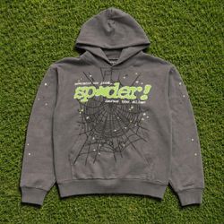Sp5der Graphic Pullover Hoodie Grey