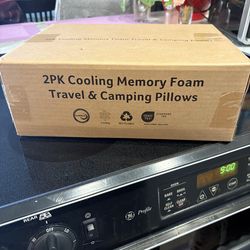 FURULPY 2 pk cooling memory foam travel/camping pillows
