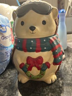 Christmas hedgehog cookie jar