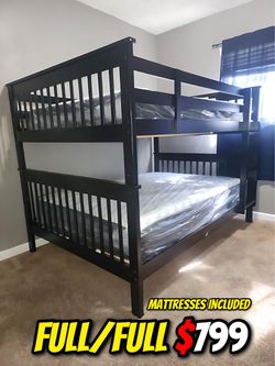 Full m/full size Expresso Bunkbed with orthopedic mattress included