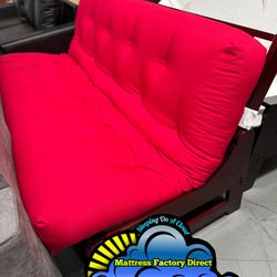 Red Futon Couch Sofa New Wooden Nuevo 