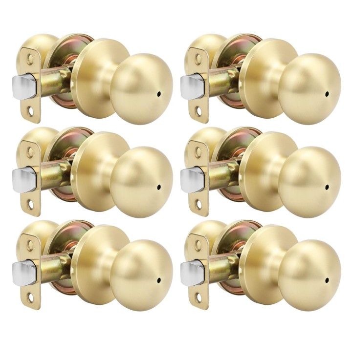 Gold Interior Door Knobs, Bedroom Door Knob, Door Knobs Interior Bulk, Brushed Gold Privacy Door Knob for Bedroom or Bathroom(6 Pack)