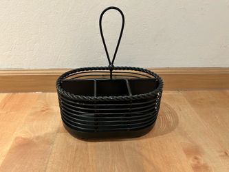 Black Metal Utensil Caddy Organizer 9.5" wide 11" tall