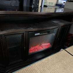 Dark Wood Electric Fireplace TV Stand