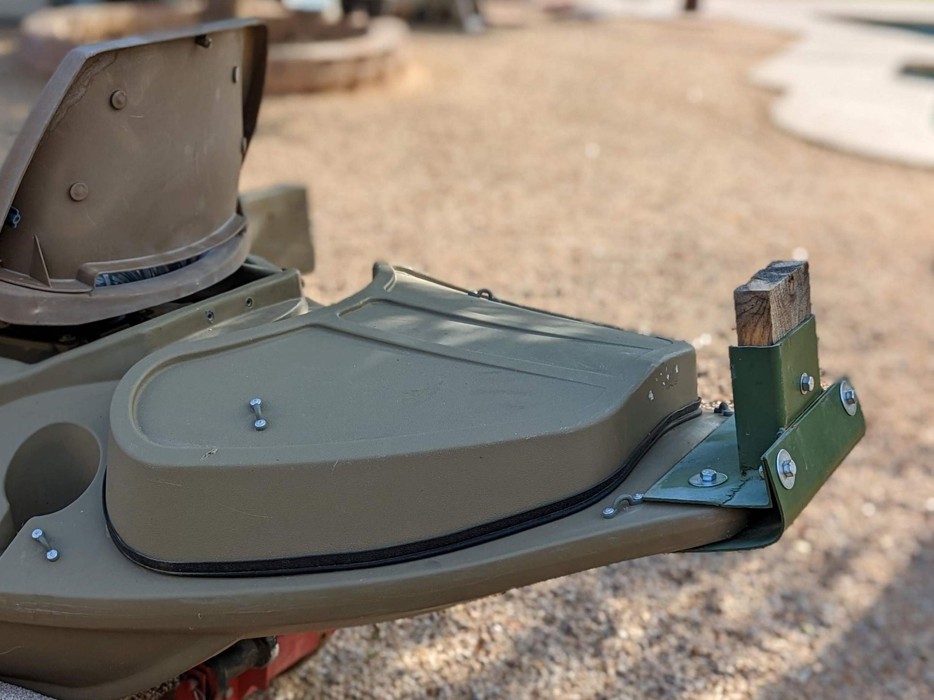 Custom made transom for rear mount outboard motor on Otter / Beavertail