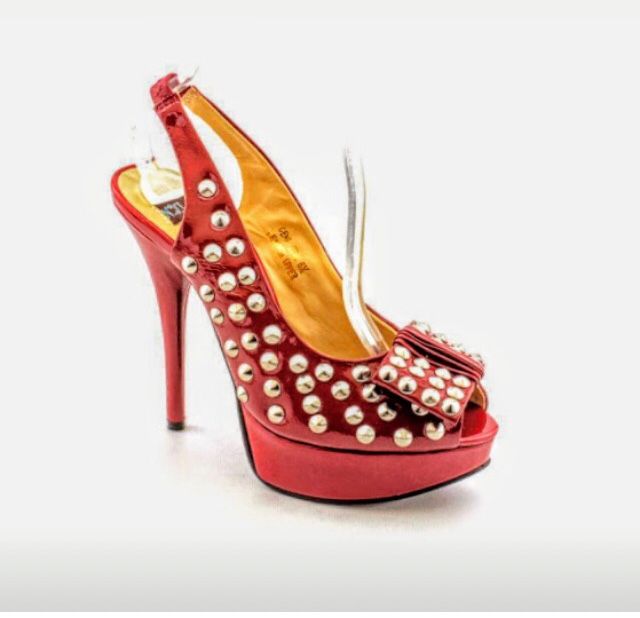 NIB Red Patent Peeptoe Studded Heels - 7.5
