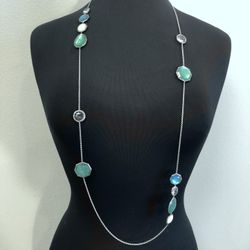 Ippolita Wonderland Large 12 Stone Sterling Silver Station Spiaggia 44” Necklace