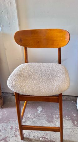 Mid-Century Modern Wood Chair with Boucle Seat