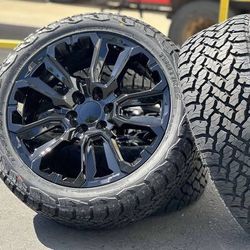 22" NEW Black Wheels Rims and Tires 2025 Chevy 2024 Chevrolet Silverado 1500 Tahoe Suburban GMC Sierra Yukon Cadillac IQ Escalade 22 Inch 285/45R22