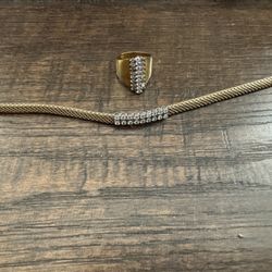 14 K Natural Round Diamond Bracelet & Lady's 3 Row Ring & 14 K 