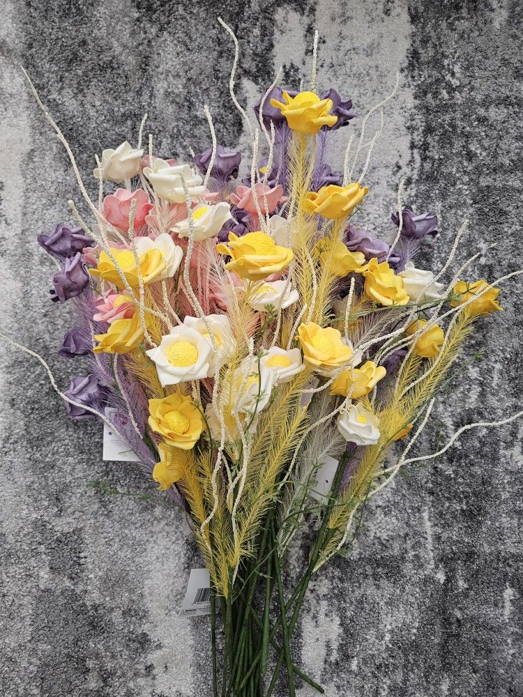 Artificial flowers pink yellow white purple UNIQUE!