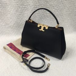 Tory Burch Eleanor Spazzolato Satchel Bag Black