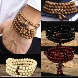 1pc 108 Beads 8mm/0.31" Natural Sandalwood Buddhist Buddha Wood Prayer Beaded Kn