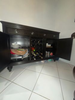Dark Wood Buffet Sideboard with Wine Rack