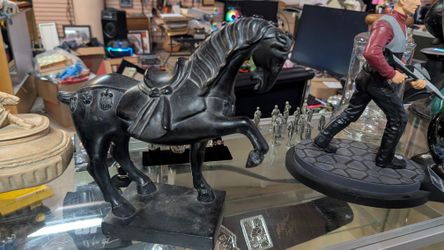 Decorative Rearing Horse Statue Black Finish Classic Equestrian Tabletop Decor