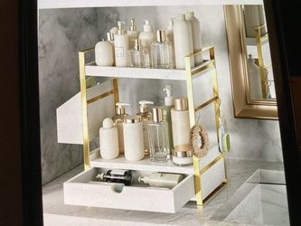 2-Tier Bathroom Organizer with Drawer and Hooks