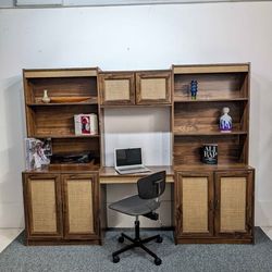 MCM Scandinavian 3 Bay Faux Wood Laminate Wall Unit w/ Desk