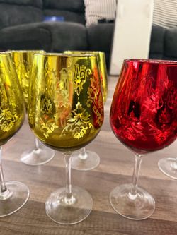 Red and green damask wine glass set of 12