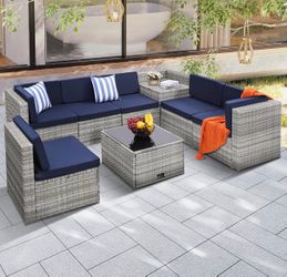 8 Piece Patio Furniture Set, Outdoor Modular Conversation Set