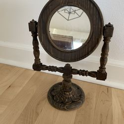 Antique Wooden Swivel Table Top Mirror 