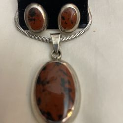 Vintage Jasper Stone Pendant/Earring Set