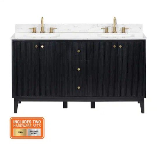 Bathroom Vanity 60" Double Sink With Carrara Marble Top