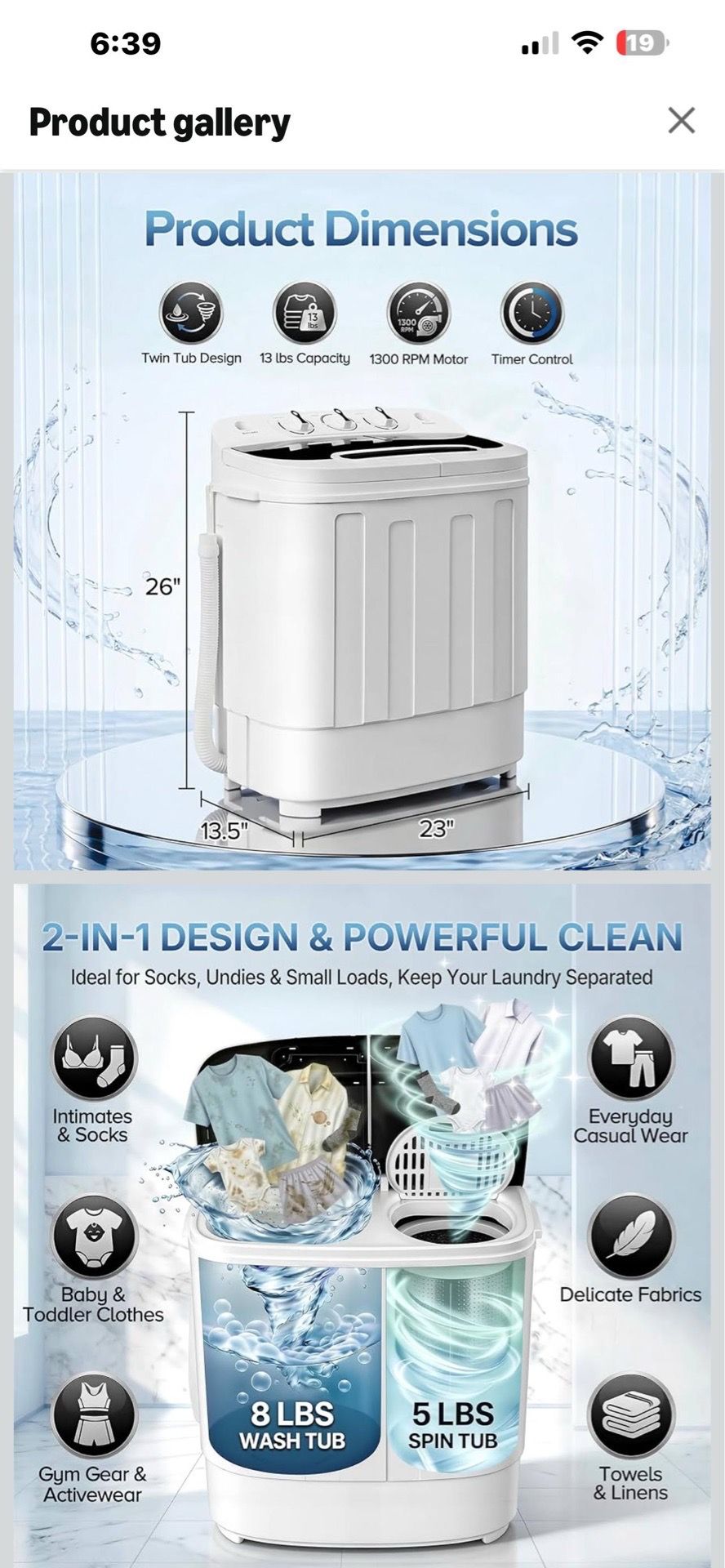 ZENY Portable Clothes Washing Machine Mini Twin Tub Washing Machine 13lbs Capacity with Spin Dryer,Compact Washer and Dryer Combo Lightweight Small La