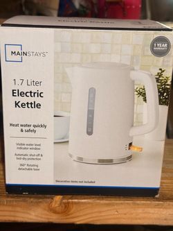 Mainstays 1.7L Cordless Electric Kettle 1500W Auto Shut-Off 360 Base White