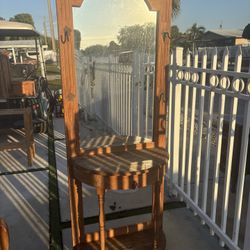100% Wooden Rustic Hall Tree Table With Mirror And Hooks