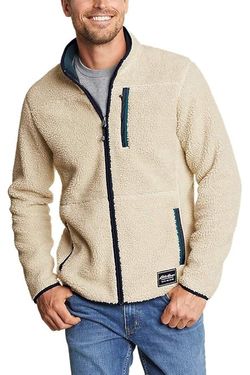 Eddie Bauer pile high Sherpa jacket zip up blue lining vintage ivory color