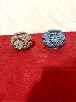 2  Mosaic Glass Candle Votives $15 Each