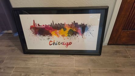 Framed Chicago Skyline Watercolor Splatter Art Print