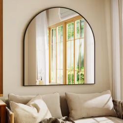 GLSLAND 32 in. W x 34 in. H Arch Metal Framed Wall Bathroom Vanity Mirror Black