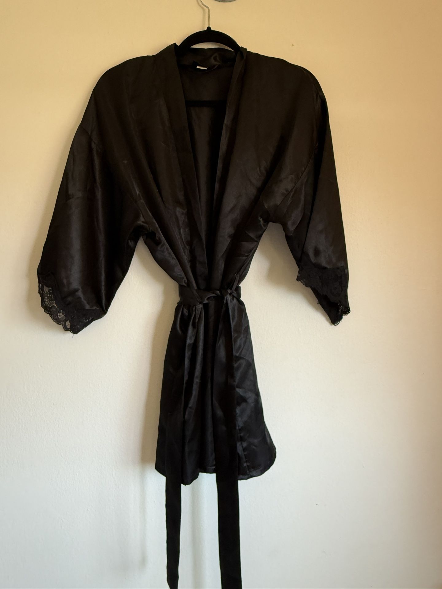 Black Satin Lace Robe