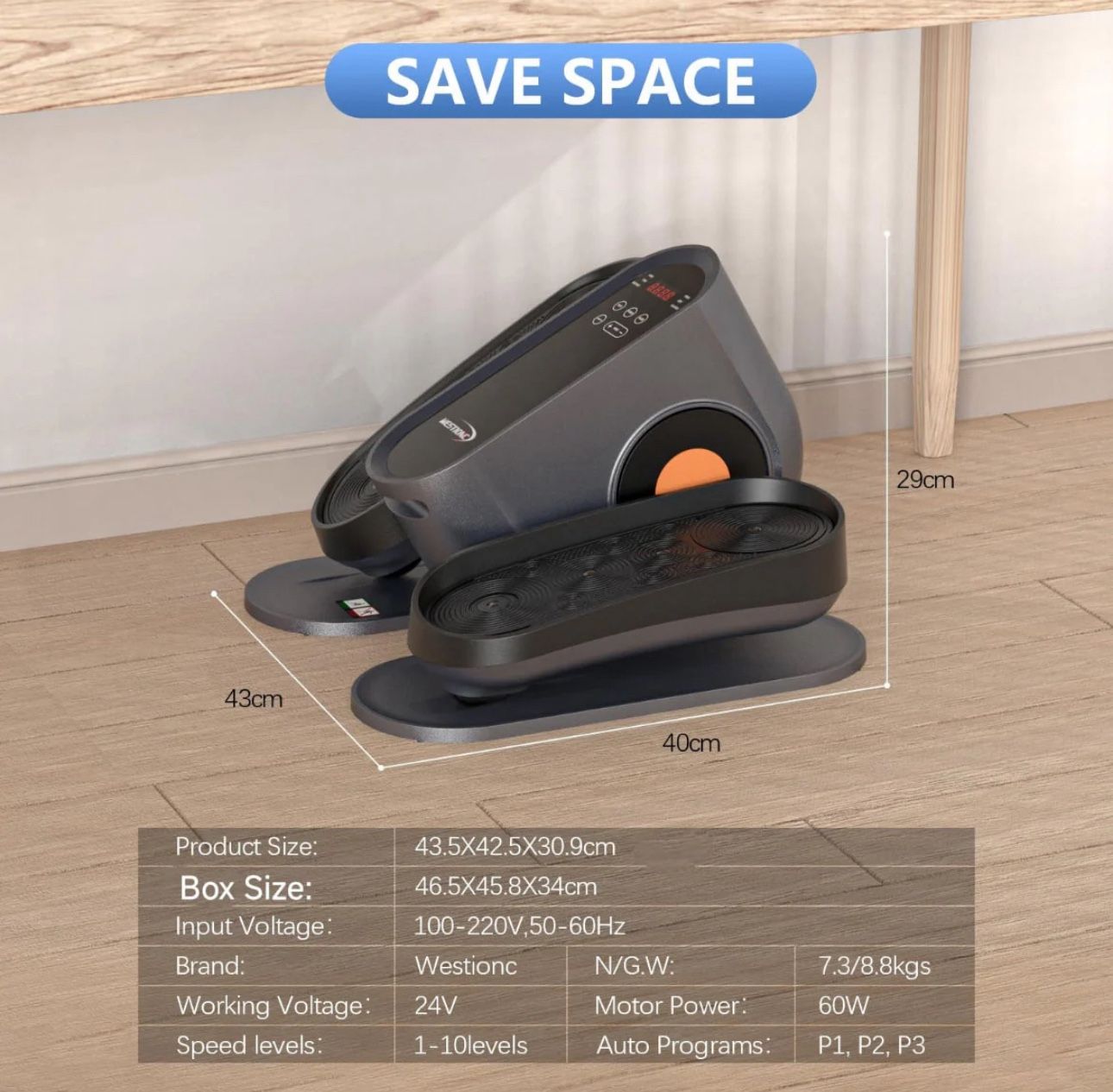 Under Desk Ellipticals Electric Trainer Magnetic Control w/ Remote - Dark Gray