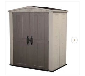 Factor 6 ft. W x 3 ft. D Outdoor Durable Resin Plastic Storage Shed with Double Doors, Taupe and Brown (22.9 sq. ft.)