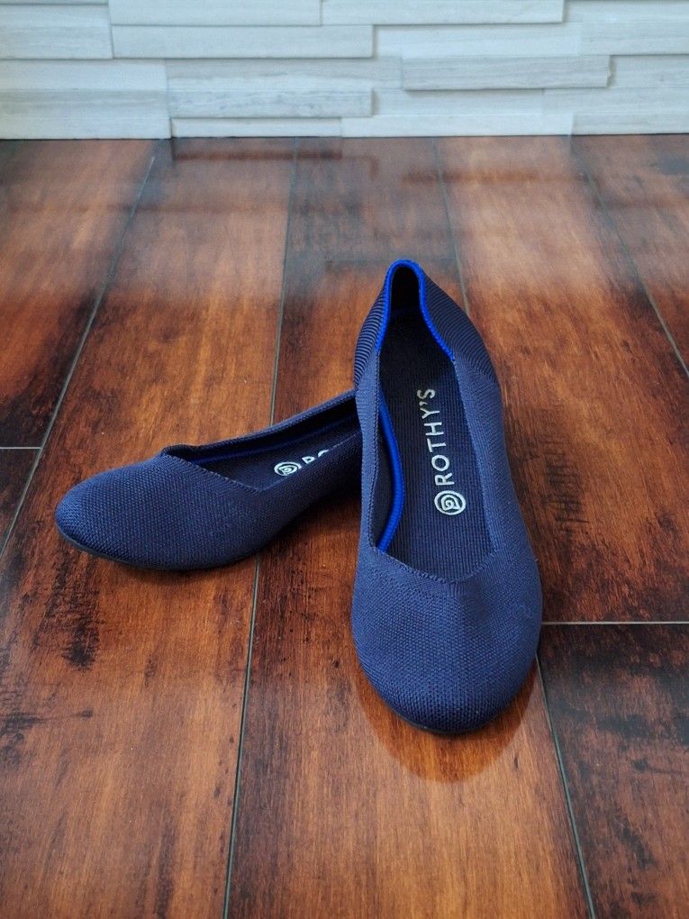 Rothy’s Women's The Flat Navy Blue Round Toe Slip On Flats White Halo Size 10