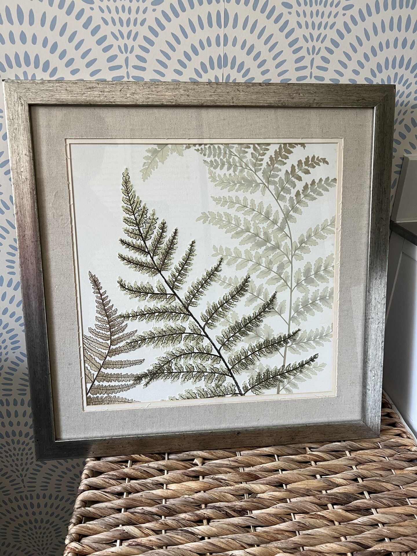 20”x20” fern art/nature art with metal frame and linen mat