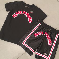 kids black pyramid short set