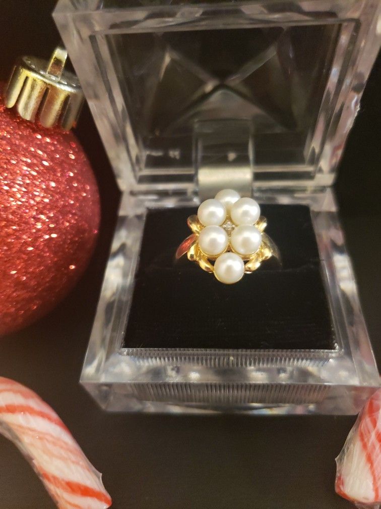 Asian Sea Pearl Ring With Diamond And 14k Gold
