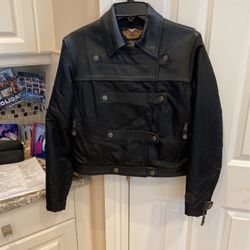 Womens Harley Davidson Leather/nylon Jacket Size Medium/ Black