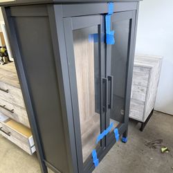 Black Cabinet, Glass Doors, 2 Shelves 
