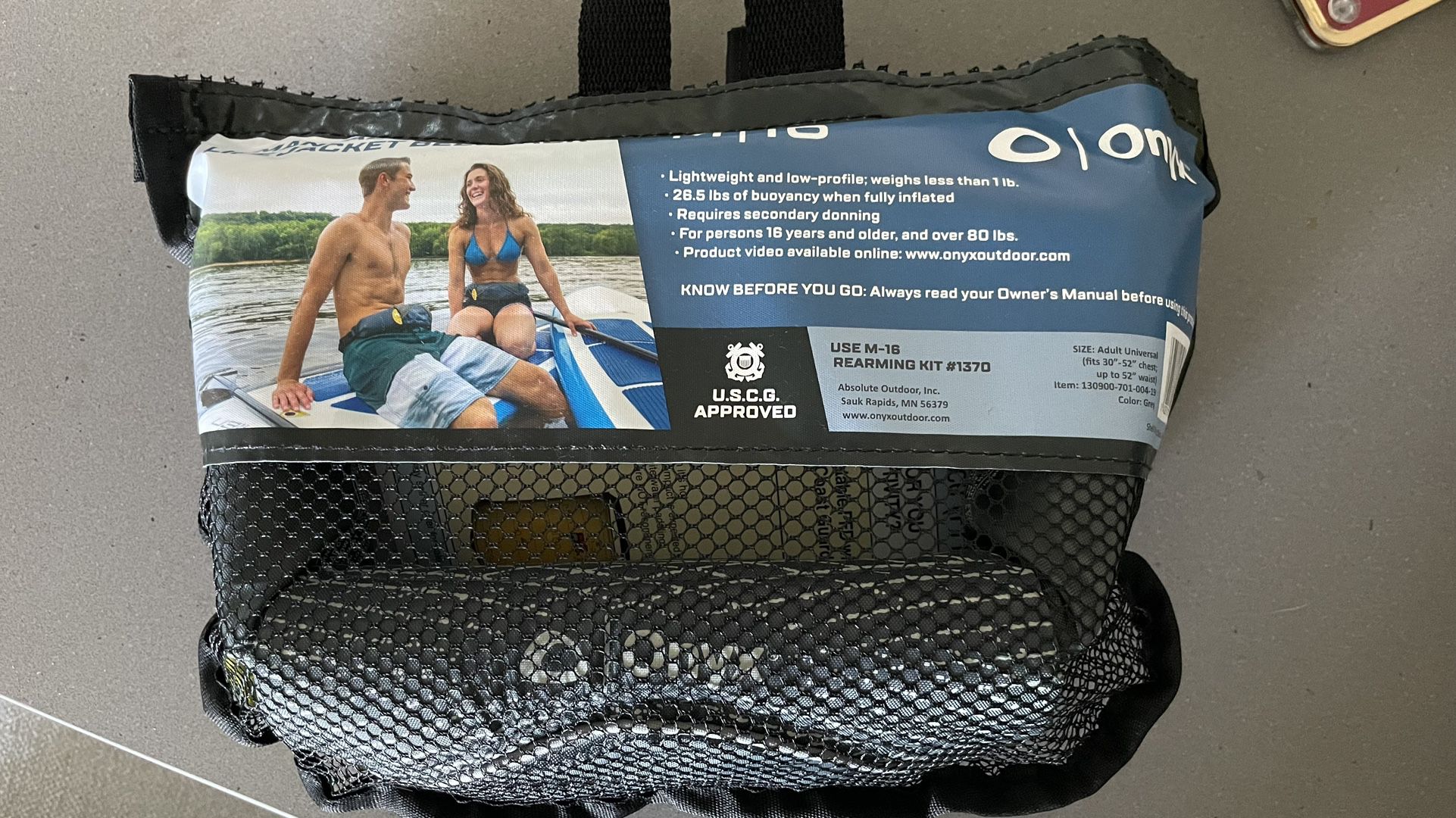 New Onyx M-16 Manual Inflatable PFD Life Jacket Belt