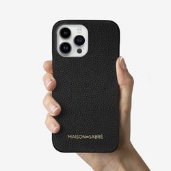 Maison de Sabre The Phone Case iPhone 14 Pro MagSafe Black Caviar Pebble Leather